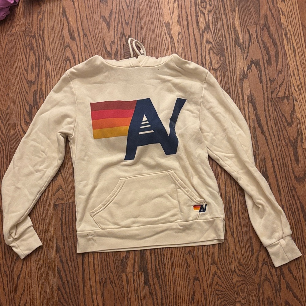 Aviator Nation Cream Hoodie with Multicolor Accents